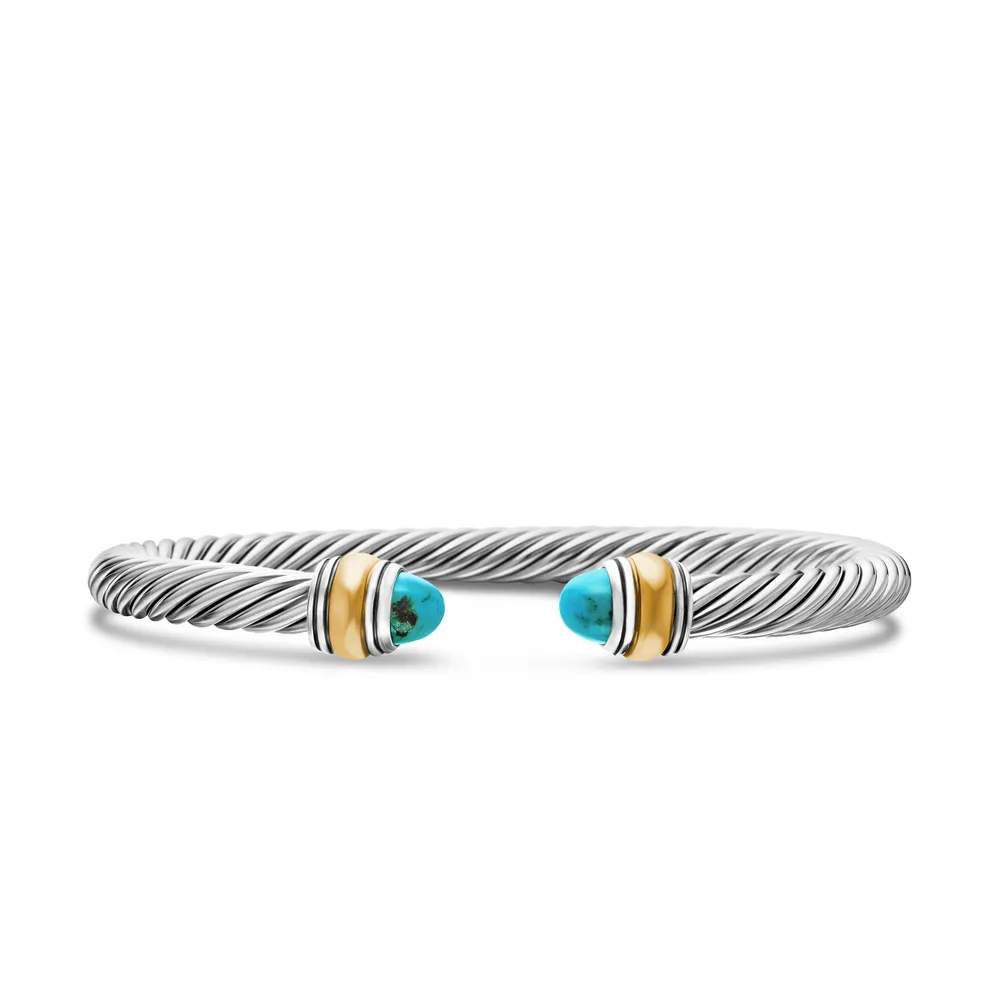 Sterling silver and 14-karat yellow gold • Turquoise matrix-kingman • Bracelet, 5mm