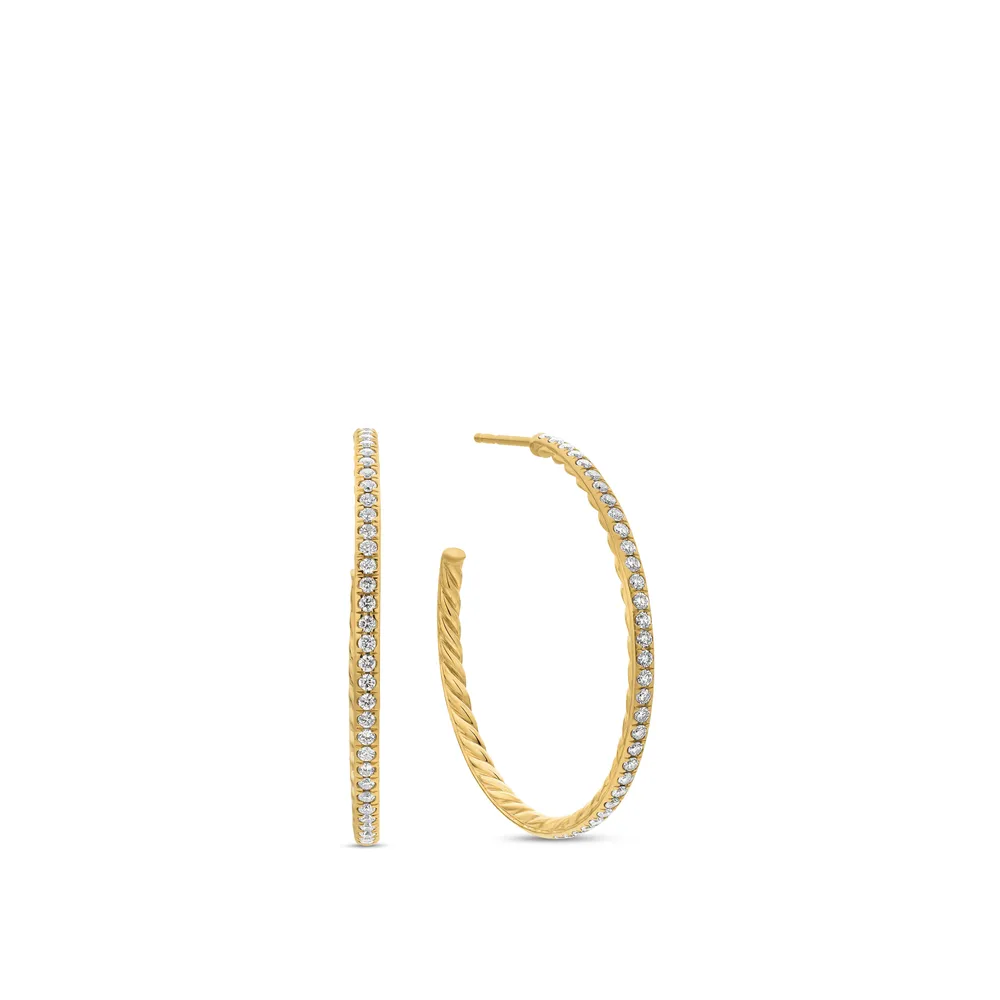 18-karat yellow gold • Pavé diamonds, 0.84 total carat weight • Earrings, 38 x 2.4mm