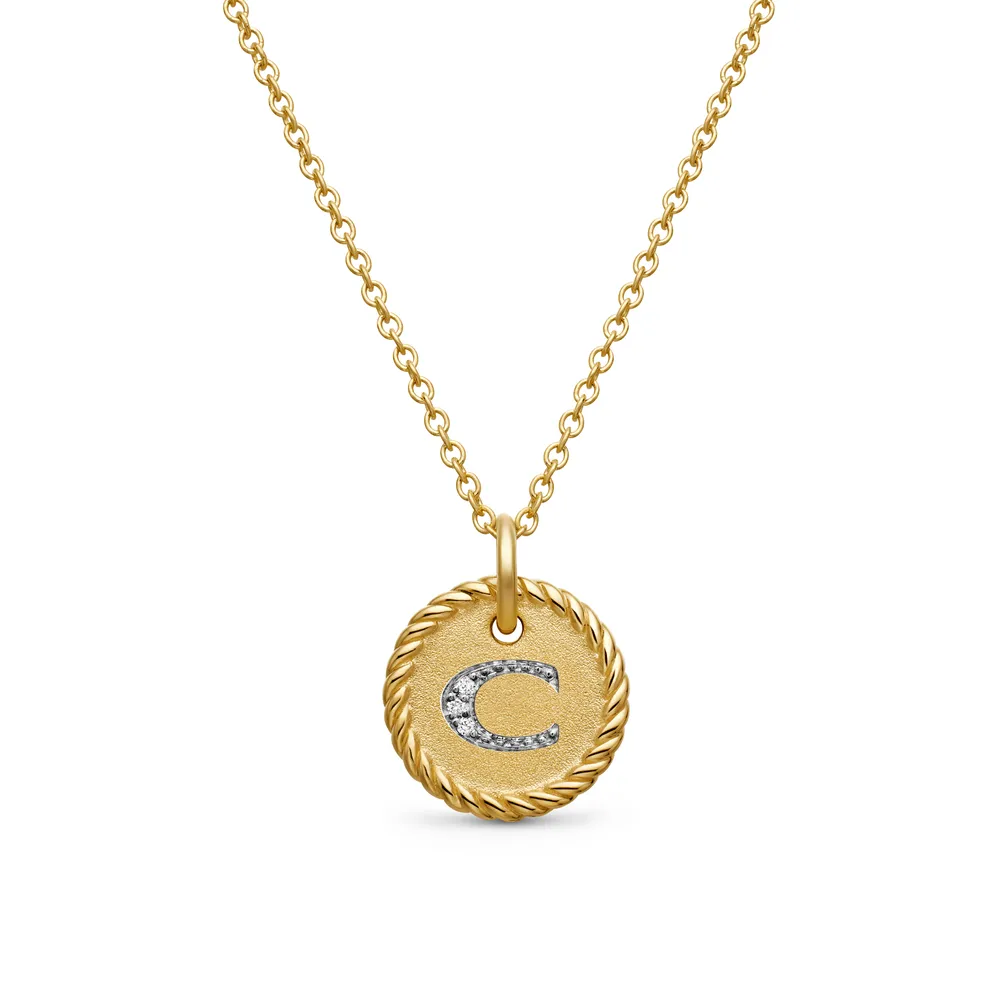 18-karat yellow gold • Pavé diamonds, 0.01 total carat weight • Adjustable length, 16-18in • Charm, 10mm • Chain, 1.1mm • Lobster clasp-